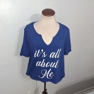 Blue Graphic Tee with White Text- W Sz XL